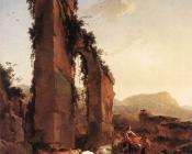 尼古拉 波桑 : Peasants With Cattle By A Ruined Aqueduct
